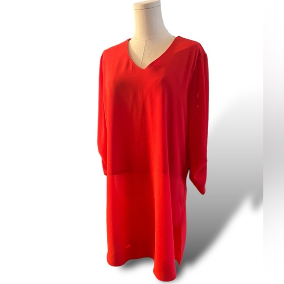 CHICOS High Low Woven Top Women’s Size Small, Red NWOT Button Roll Sleeves - Picture 7 of 14